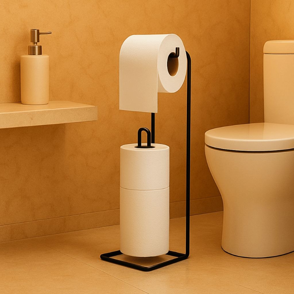- Suporte P/ Papel Higiênico Porta 3 Rolos de Papel Higiênico Chão Banheiro Aramado Preto