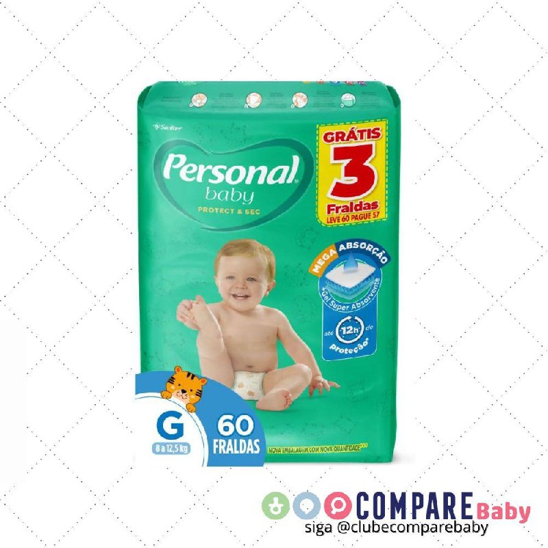 😍 Personal Fralda Baby Protect&Sec G, Leve 60 Pague 57 Unidades