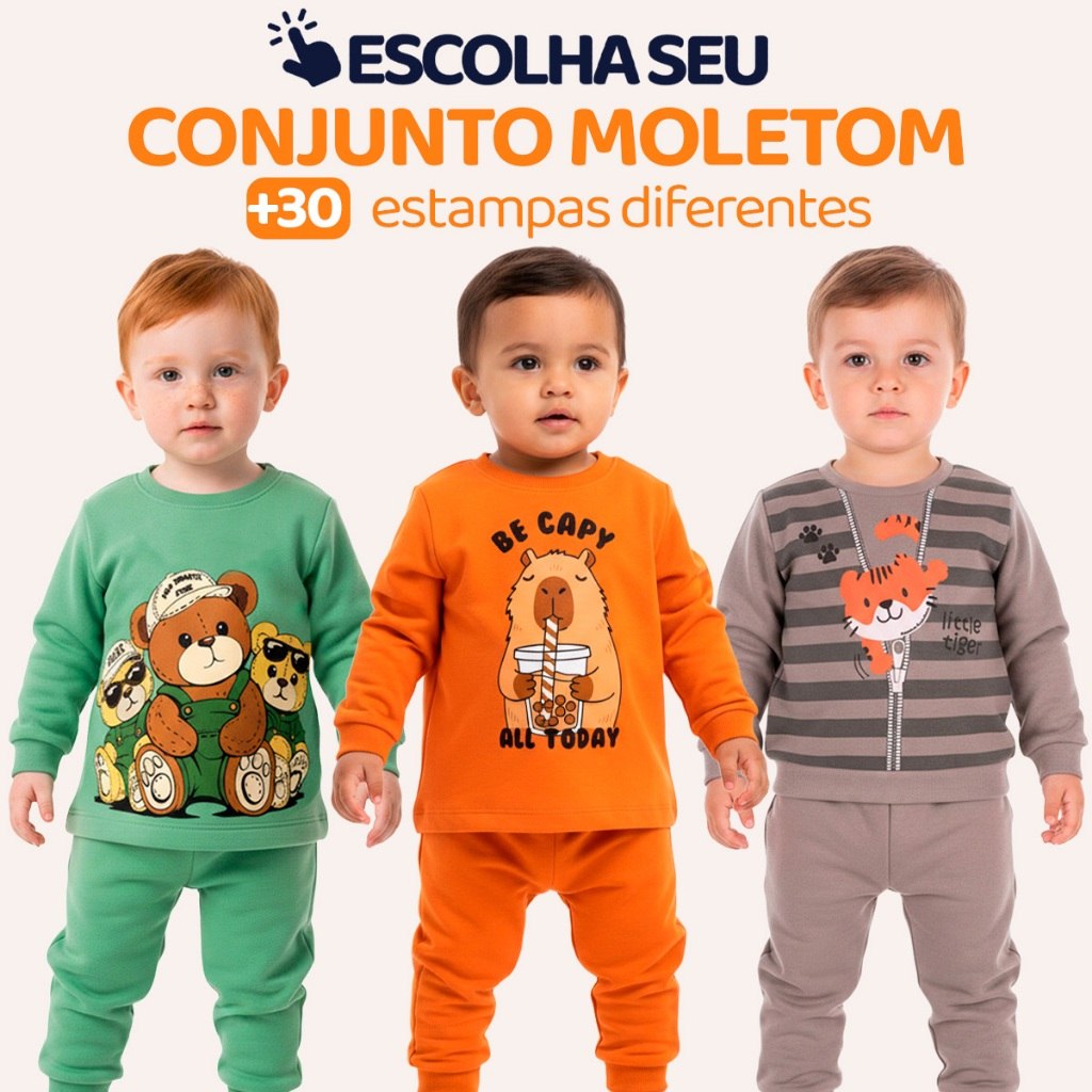 🛍️ Conjunto Moletom Bebê Menino Neném Blusa e Calça Manga Longa Roupa de Frio Inverno Mas