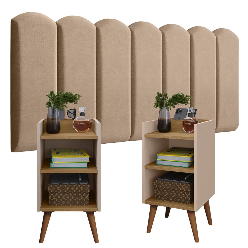 - 2 de Mesa de Cabeceira Nicho Porta treco Celular Organizador + Kit de Módulo NUVEM Estof