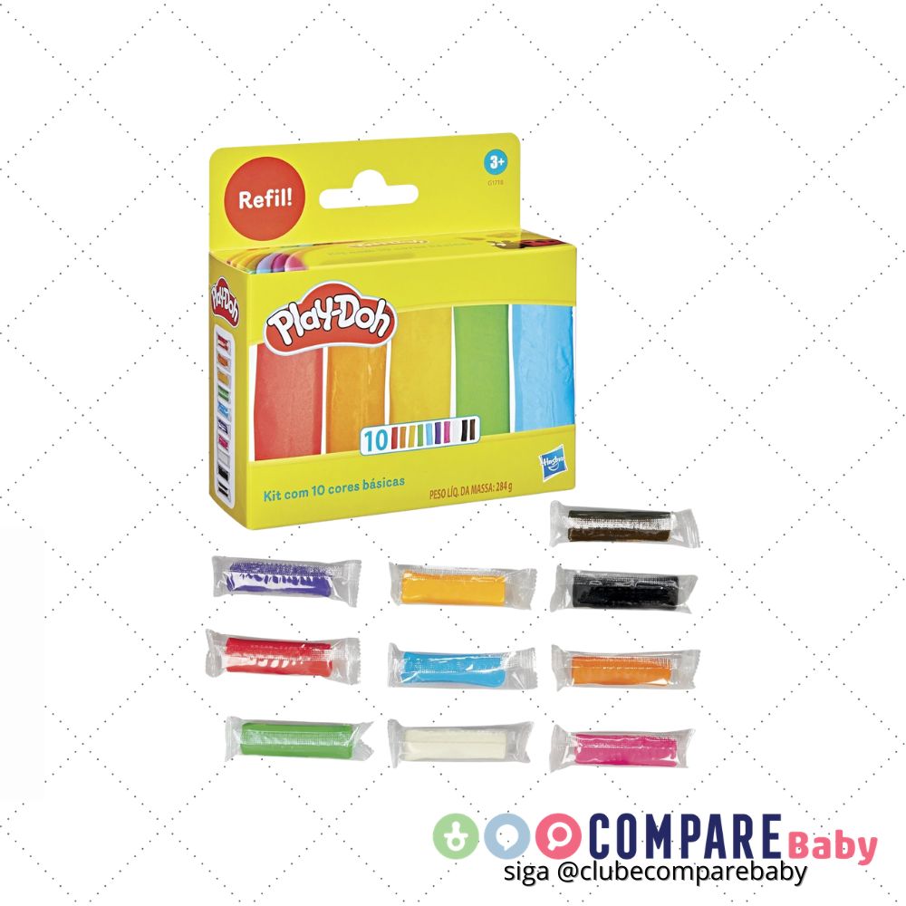 😍 Play-Doh Kit com 10 cores básicas de massinha, refil, presente e lembrancinha de amigo