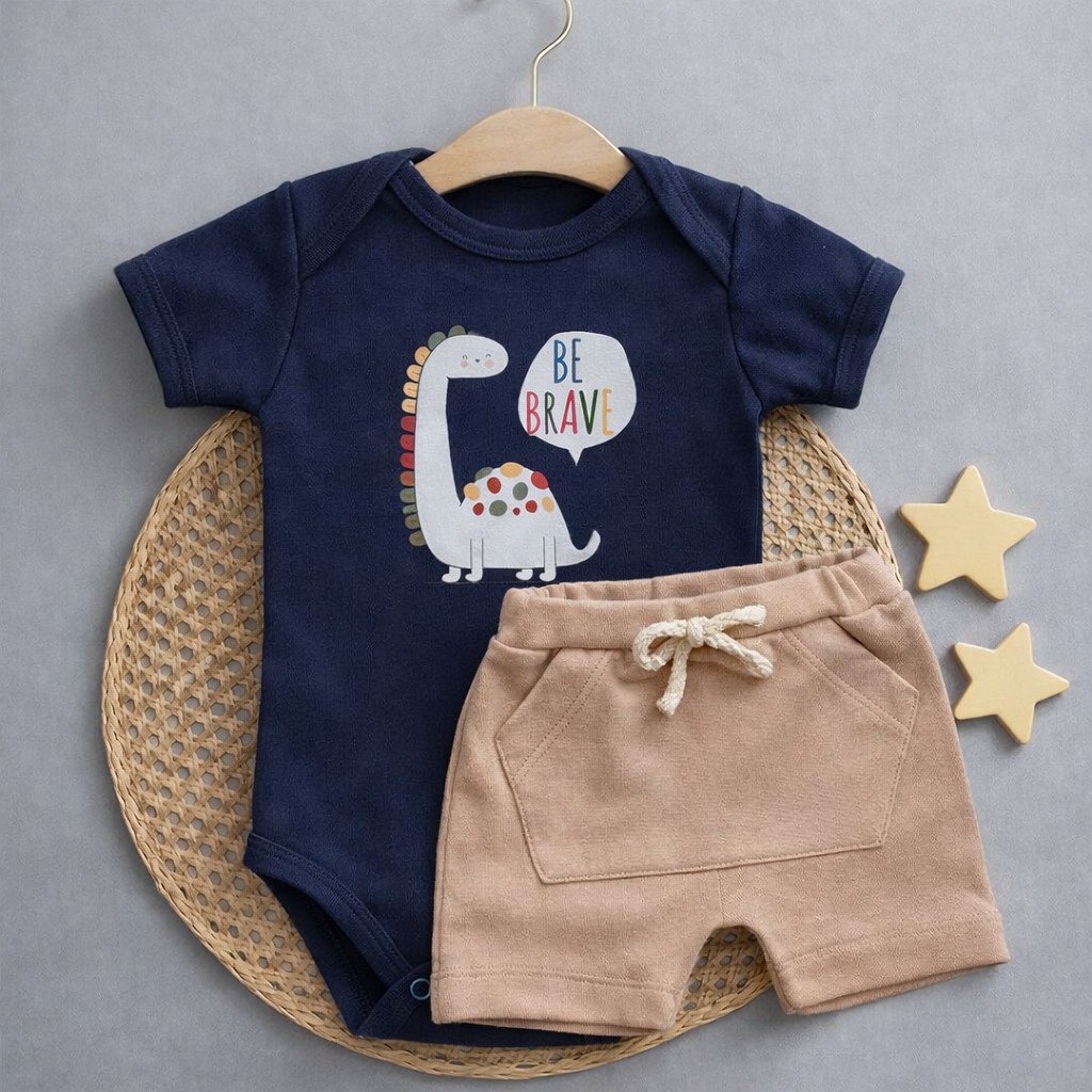 🛍️ Conjunto de bebê Infantil Verão Menino Body e Short 100% Algodão.