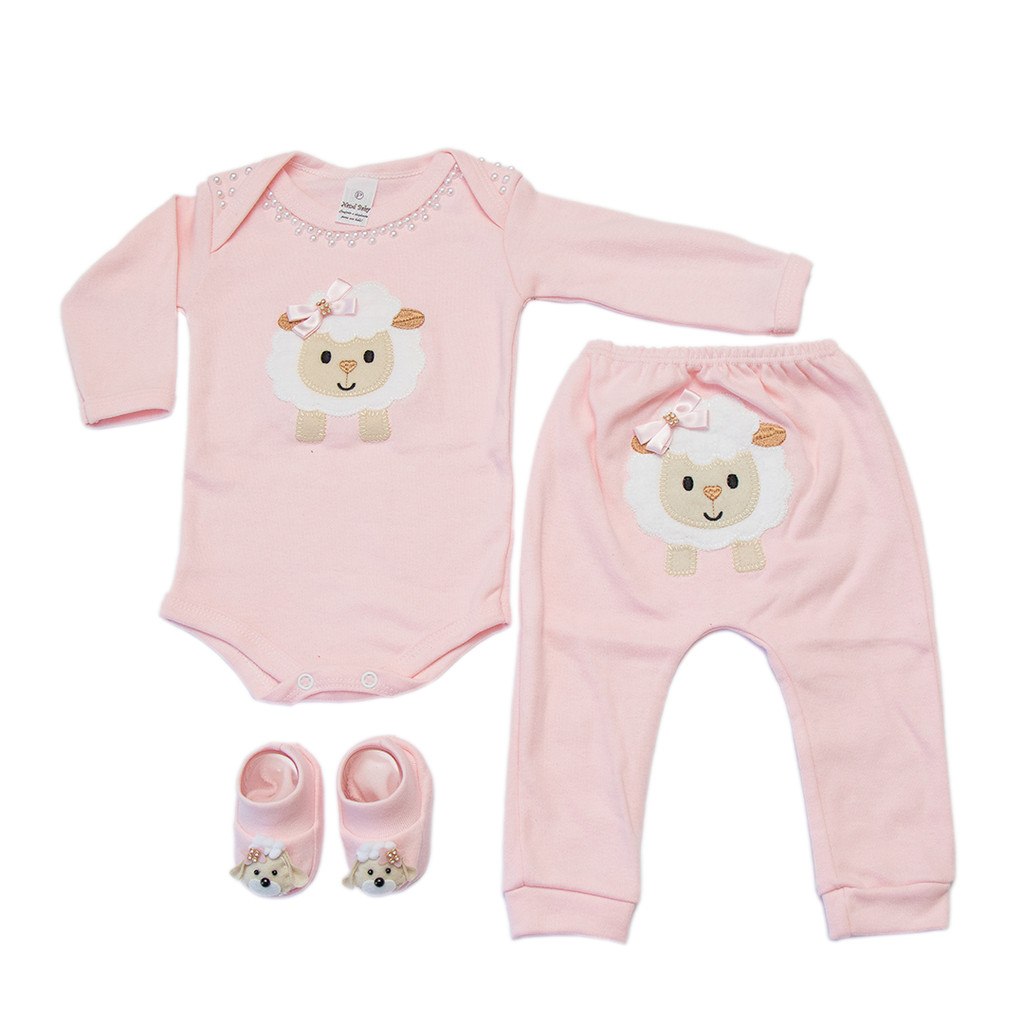 🛍️ CONJUNTO COMPLETO BODY BEBE C/ MIJAO BORDADO E SAPATINHO TEMA OVELHA