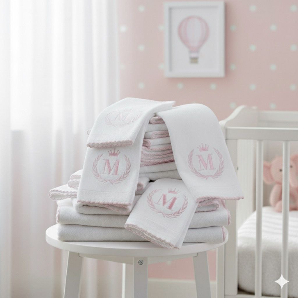 🛍️ Kit 10 Fraldas Bordadas Personalizadas Inicial Do Bebe 5 Ombro + 5 Boca 100% Algodão