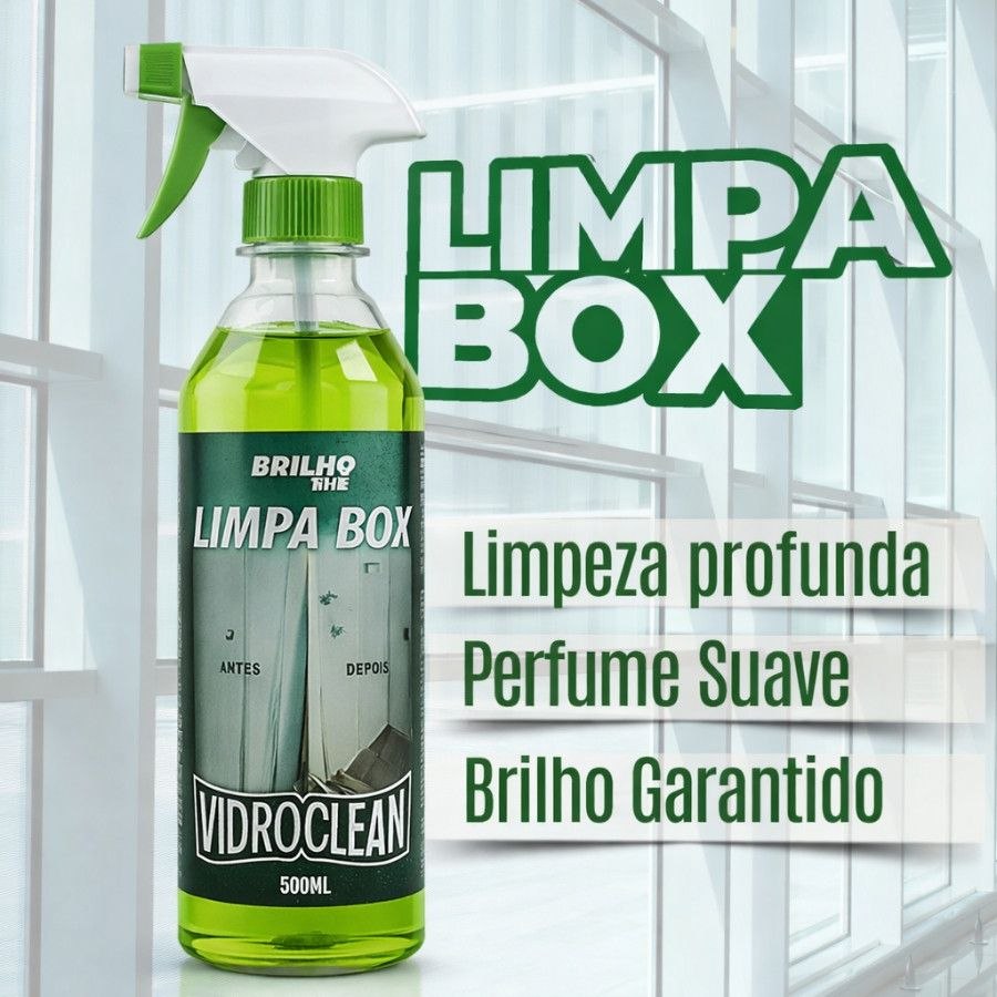 - Limpa Vidro Box Baneiro Blindex Vidroclean Brilho Mil 500ml - Remove Manchas Gordura e C