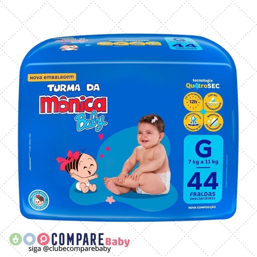😍 Fralda Turma da Mônica Baby Mega G 44 Unidades