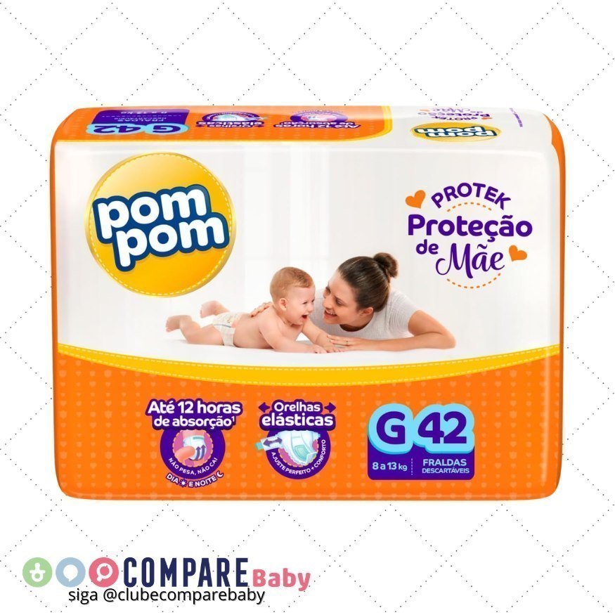 😍 Fralda Pom Pom Protek Proteção de Mãe Mega G 42 Unidades
