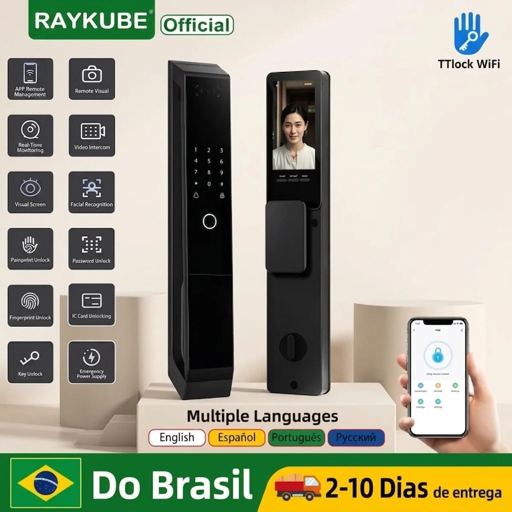 Fechadura Inteligente RAYKUBE P20 TTLock - Reconhecimento Facial 3D + Veias da Palma | Wi-