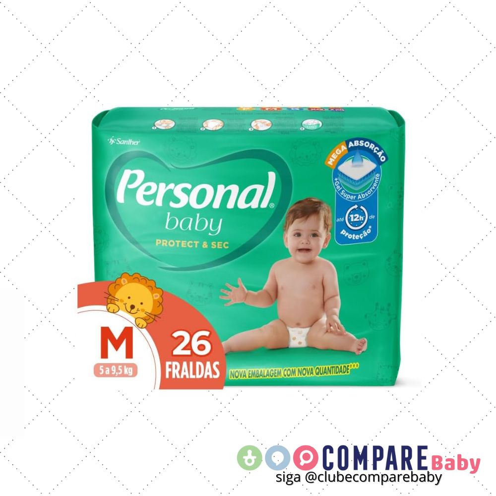 😍 Personal Fralda Baby Protect & Sec M Jumbo, 26 unidades