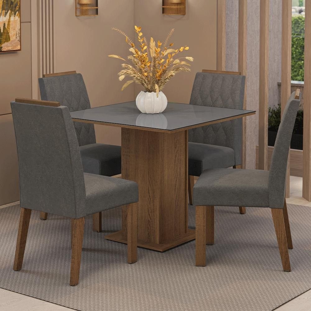 - Conjunto Sala de Jantar Tampo de Vidro 4 Cadeiras Capri Madesa