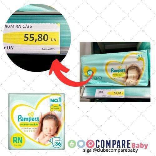 😍 Fralda Pampers Primeiros Dias Tamanho RN (Até 4 kg), 36 Unidades