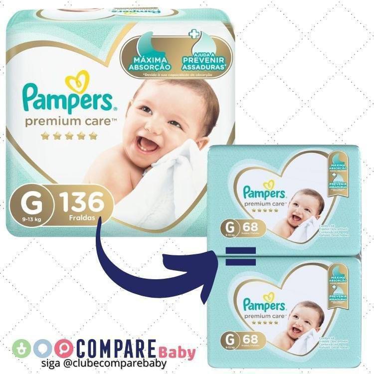 😍 Fralda Pampers Premium Care G - 136 fraldas (2x pacotes de 68 un)