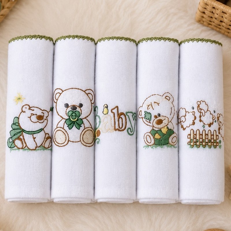 🛍️ Kit Fralda de Pano Bordada para Bebê com 5 unidades 100% Algodão Menino