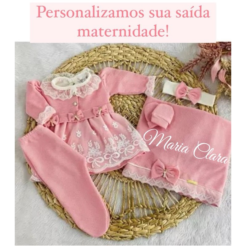 🛍️ Kit Saída de Maternidade Feminina: Vestido de Tricô para Recém-Nascido (0-2 Meses)