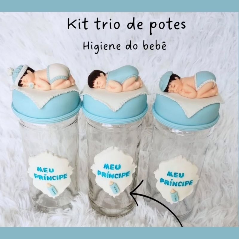 🛍️ Kit trio de potes em Biscuit para guardar ítens do bebê