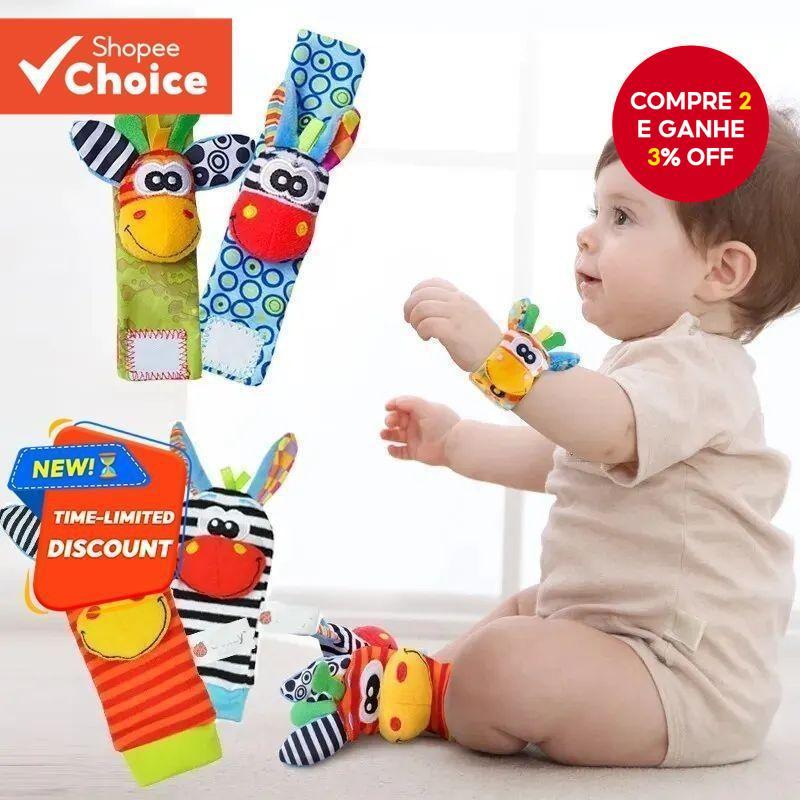 🛍️ 0-12 Meses Bebê Chocalhos Brinquedos Animais Meias Alça De Pulso + Chocalho Pé Bug Cri