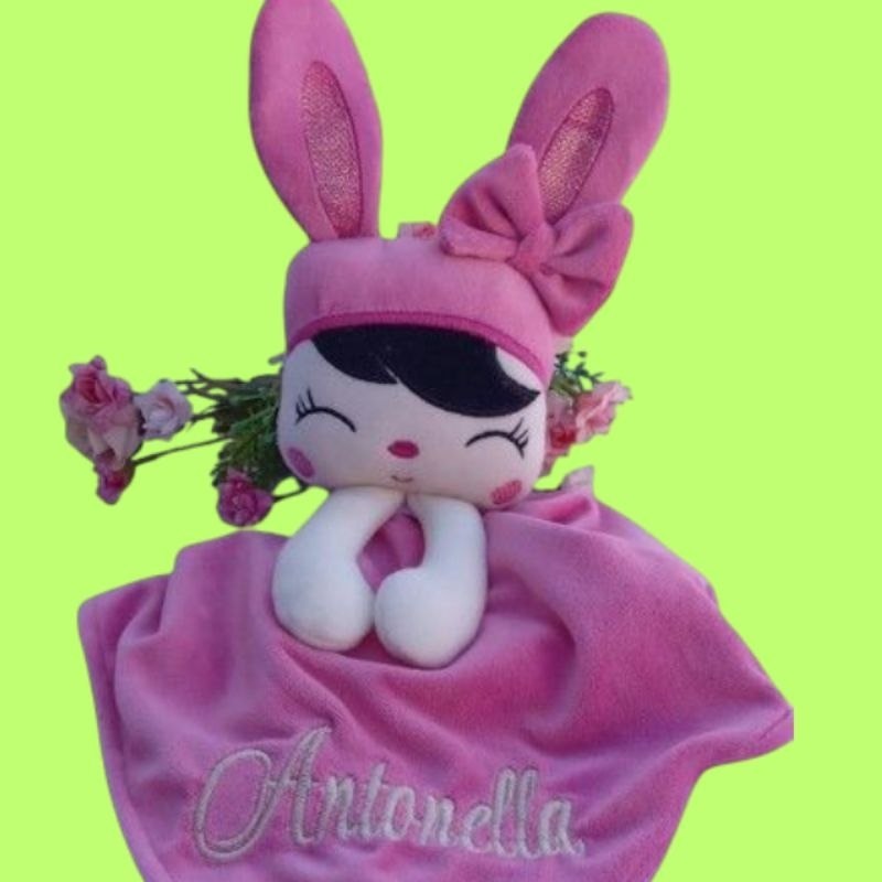 🛍️ Naninha Personalizada Com Nome e Prendedor de Chupeta; Bico Para Bebe Menina Tema Coel