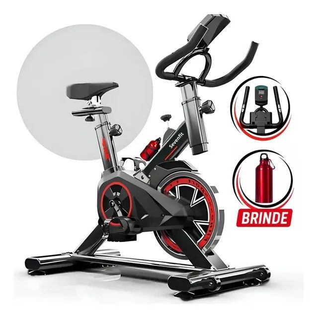 Bicicleta Ergométrica Bike Spinning 6kg Sensação inércia Fitness Preto e Vermelho Sevenfit