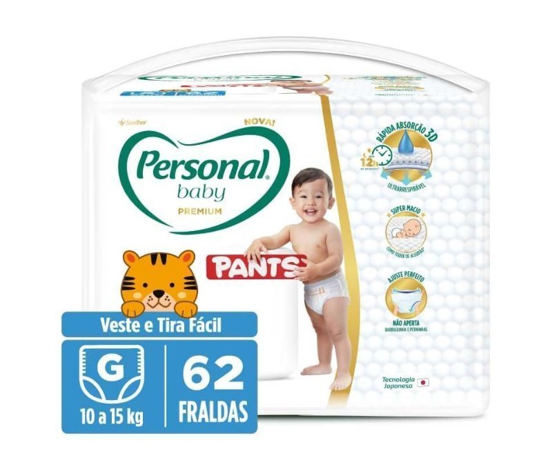 🫧 Personal Fralda Baby Premium Pants G, 62 Unidades