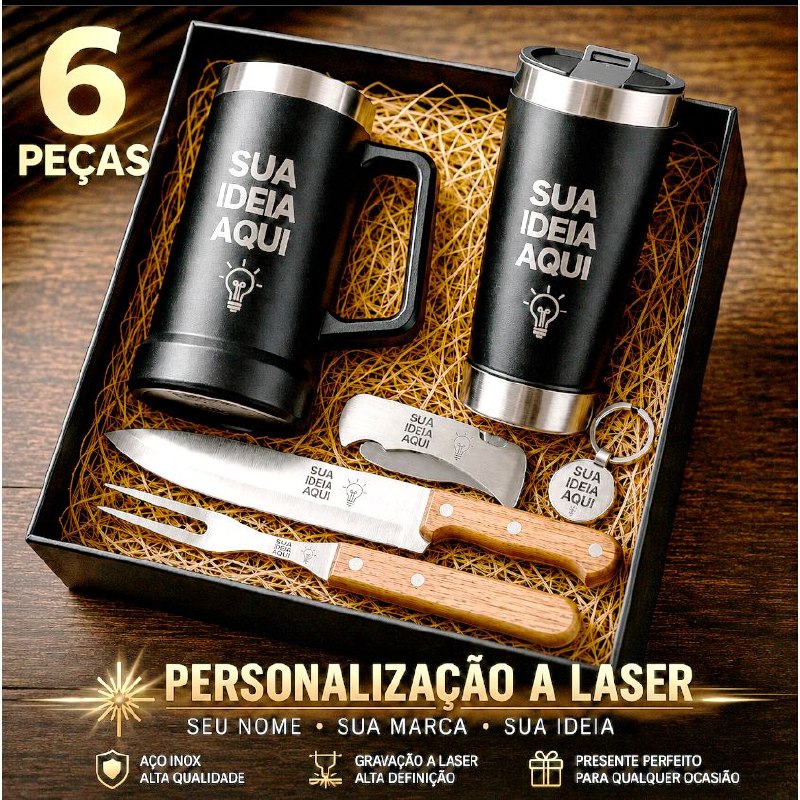 - Monte seu Kit Personalizado dia dos Pais, Caneca de Chop, Kit Churrasco, Chaveiro e Cani