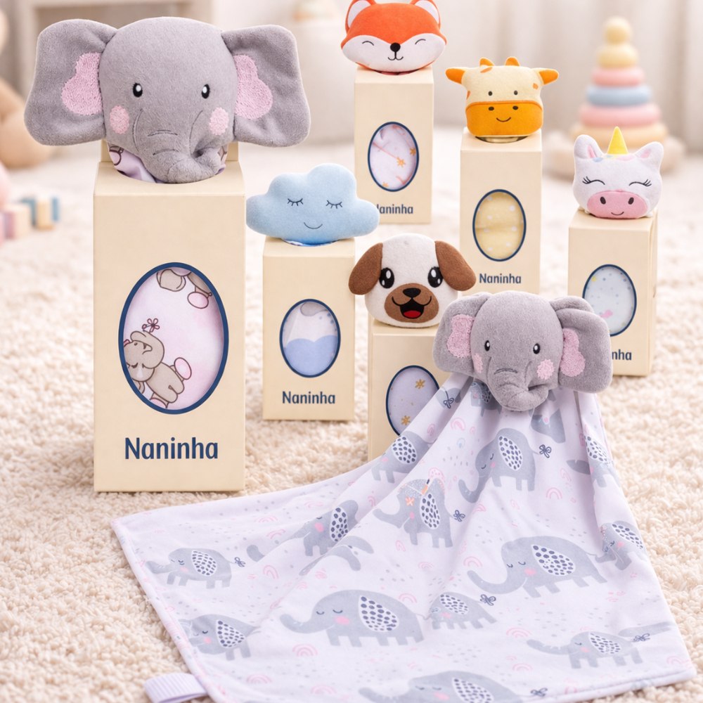 🛍️ Naninha para Bebê com Prendedor de Chupeta Paninho de Bichinho Soft Antialérgico