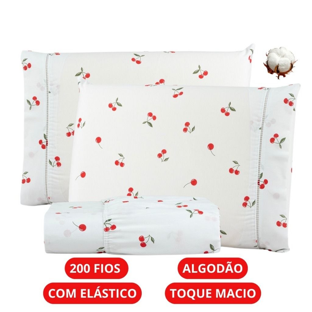 - Jogo de Lençol Casal Queen King Solteiro 200 Fios Algodão Estampado Macio