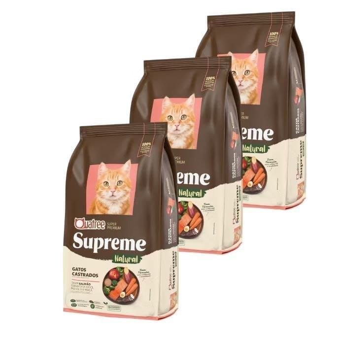 🛍️ Kit 3 Pacotes de Ração quatree supreme para Gatos Castrados Salmão e Batata Doce