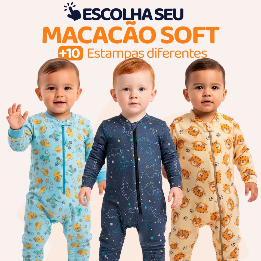 🛍️ Escolha Seu Macacão Bebe Menino Roupa Inverno Soft Peluciado Com Zíper Quentinho e Con