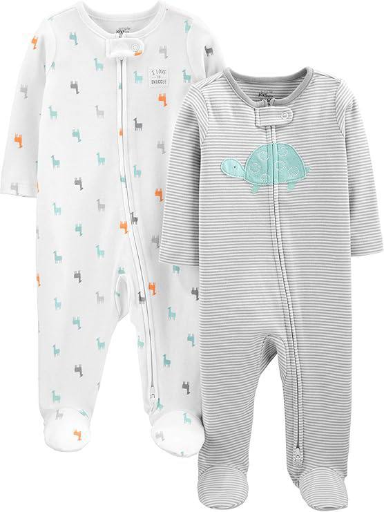 🫧 Macacão de dormir para bebês Pacote com 2 pares neutros de algodão com pés para dormir