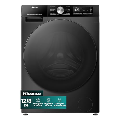 🛍️ Hisense WD3S12 Lava e Seca Noir Frontal 12kg/8kg 59,5x61x84,5 cm com Vapor Wi-Fi 16 Pr