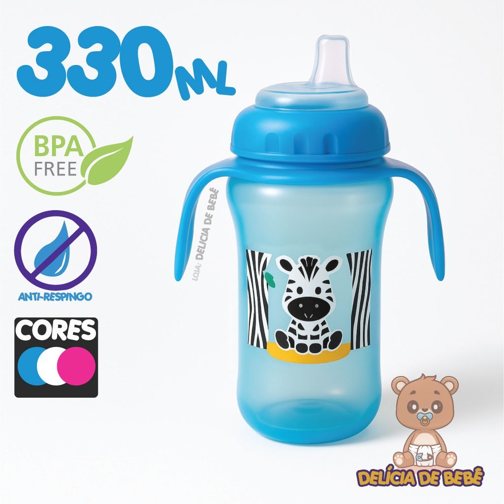 🛍️ Copo Para Bebê - Anti-Vazamento - Bico Silicone Macio - Alça Removivel - 330 ML - Mama