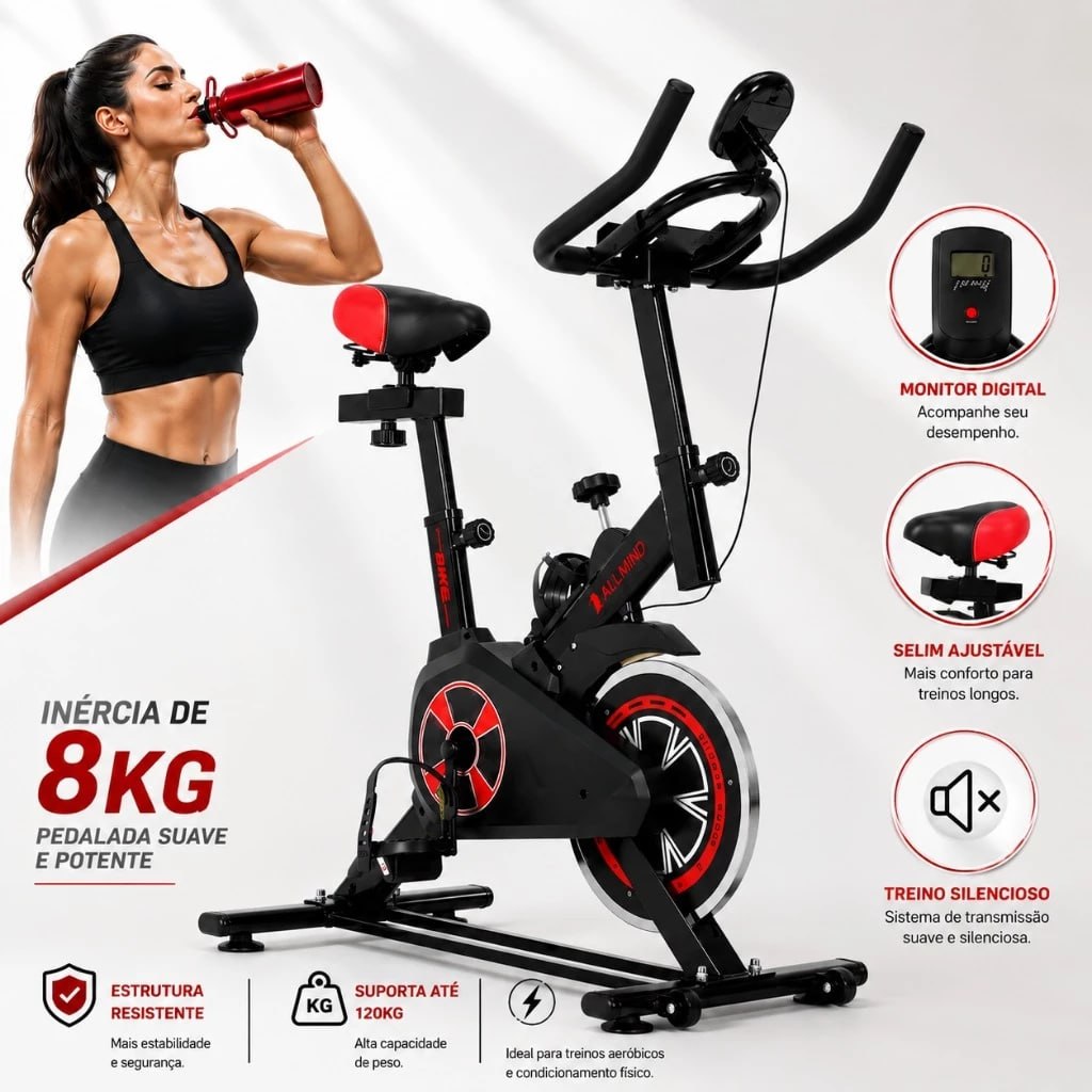 🚴‍♂️Bike Ergométrica 8kg Fitness Treino musculação Academia 120kg com Painel Digital Sque