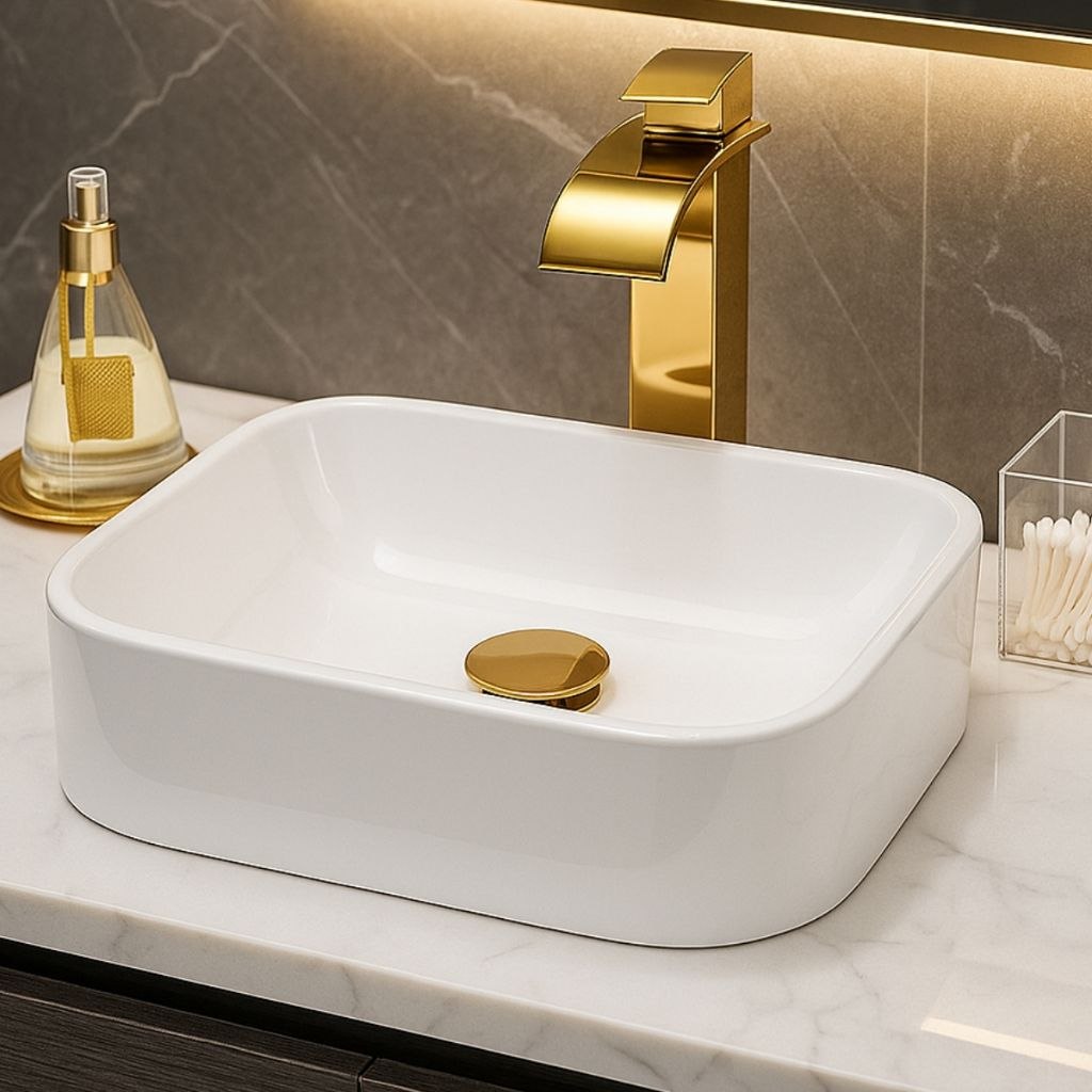 - *PROMOÇÃO* Pia Para Banheiro Cuba de Sobrepor 37cm Apoio Lavabo Retangular Mármore Sinté