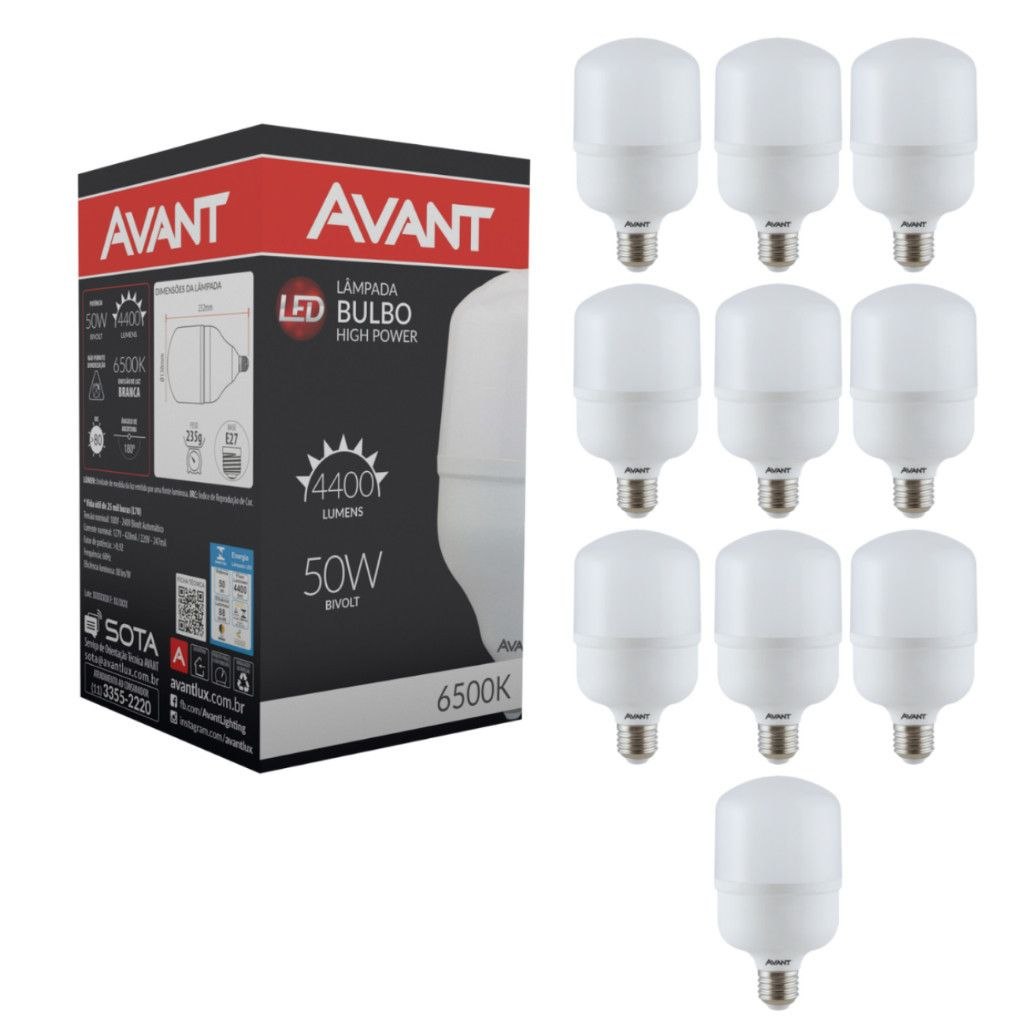 - Kit 03 Lâmpadas Led Bulbo Alta Potência Branco Frio 20w 30w 40w 50w Avant