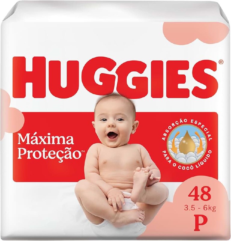 🛍️ Fralda Descartável Huggies Máxima Proteção Tamanho P 48 unidades – com absorção especi