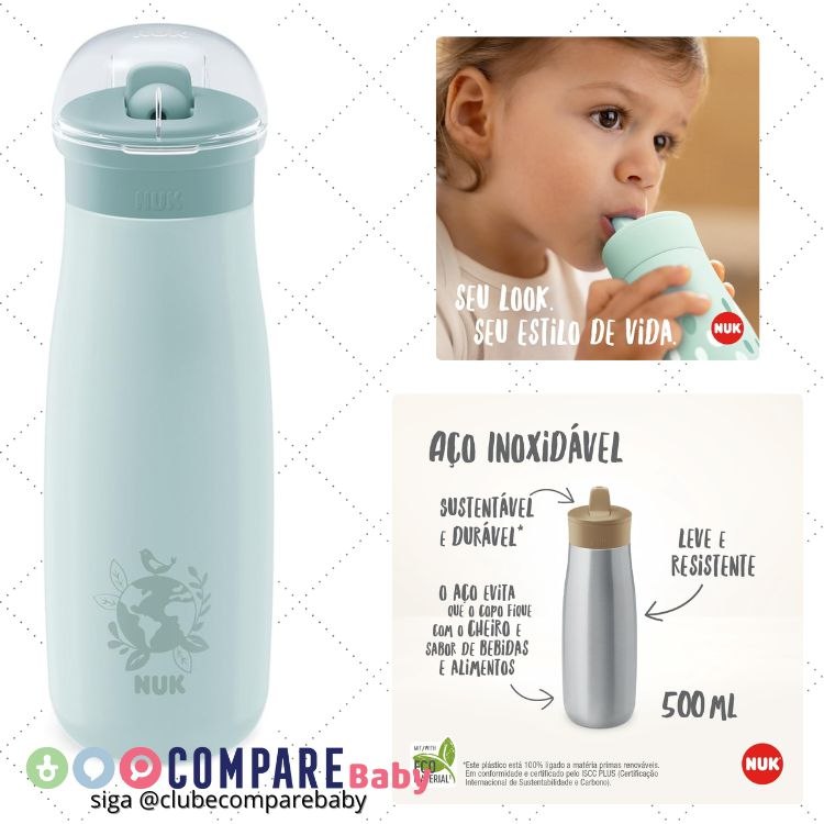 😍 VAI ACABAR RÁPIDO! Copo Inox NUK Mini-Me Flip 500ml 2 em 1 – Verde