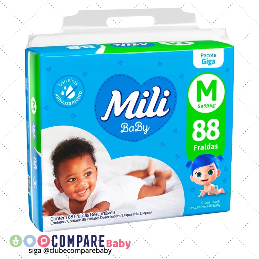 😍 Mili Fralda Infantil Baby Tamanho M, Proteção Diária, Ajuste Confortável, Barreiras Ant