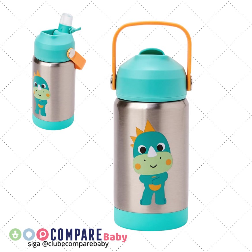 😍 Buba Garrafinha Térmica Zoo Dino, Aço Inoxidável com Canudo de Silicone, 360ml, Parede