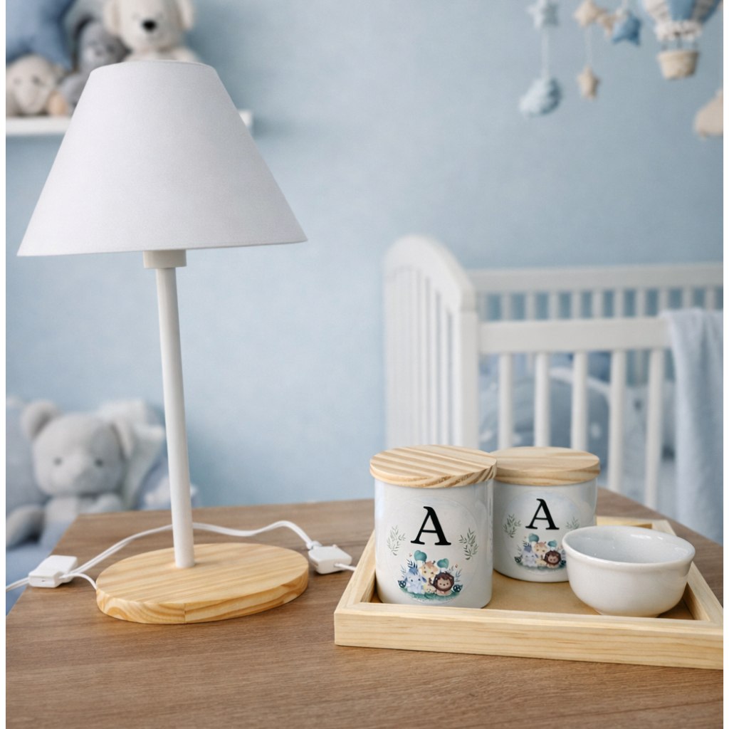 🛍️ Kit Higiene Bebê Porcelana Personalizado Menino com Bandeja Pinus | Decoração Quarto I