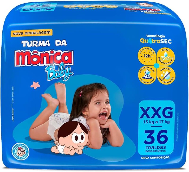 🛍️ Fralda Turma da Mônica Baby Mega XXG 36 Unidades