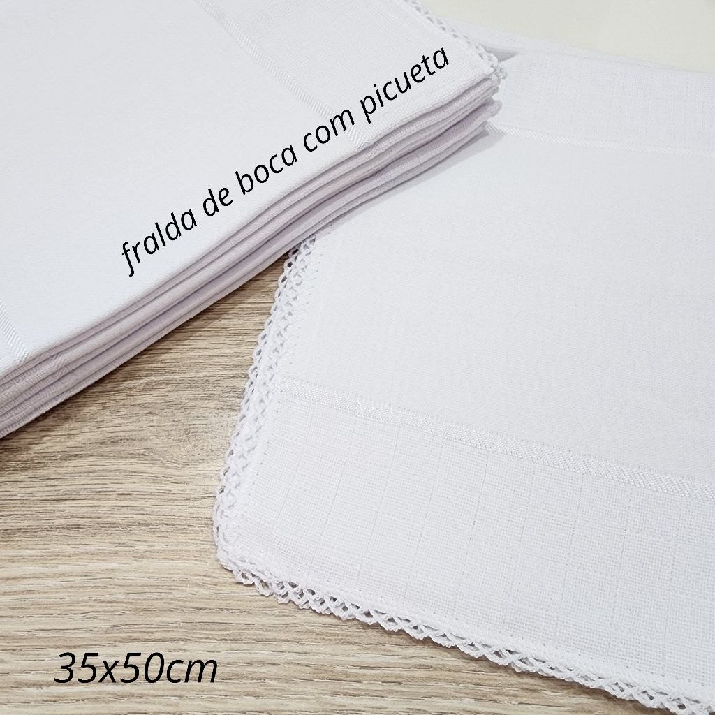 🛍️ KIT 12 ou 6 Fraldas Valletex Premium de boca 35 x 50cm Barra Pintura e Bordado na Máqu