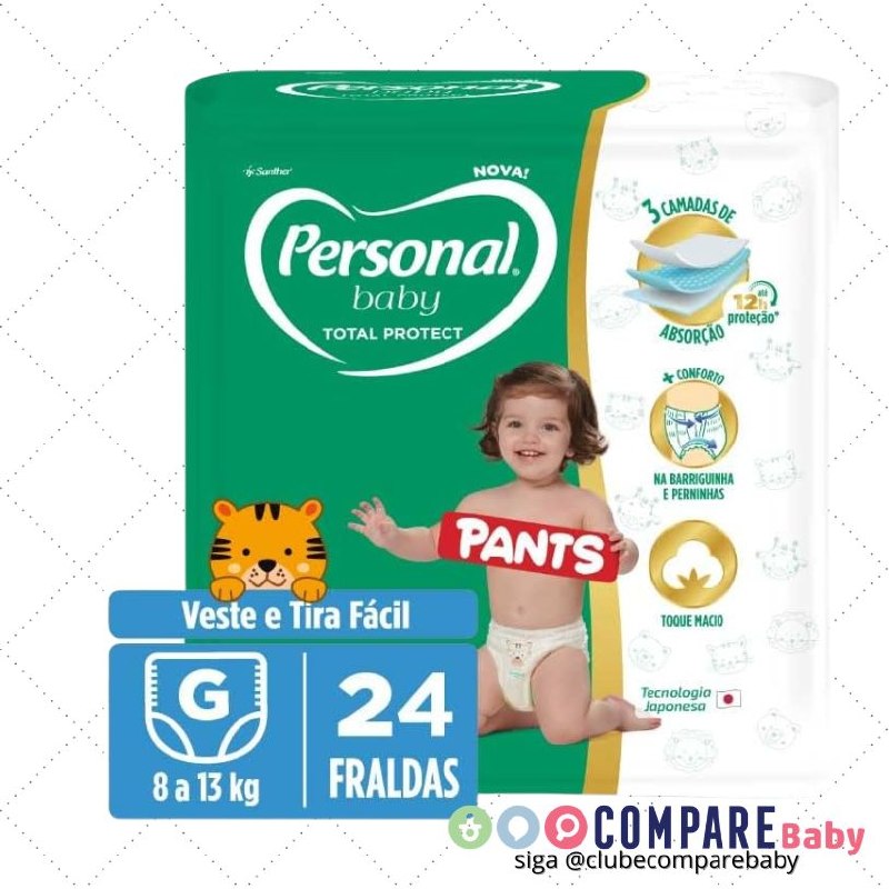😍 Personal Fralda Baby Total Protect Pants Grande, 24 Unidades