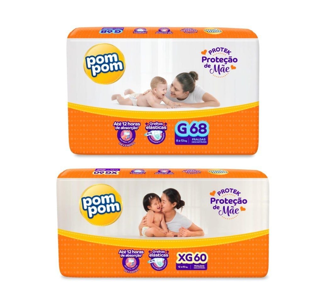 Fralda Pom Pom Protek Proteção De Mãe G 68 unidades