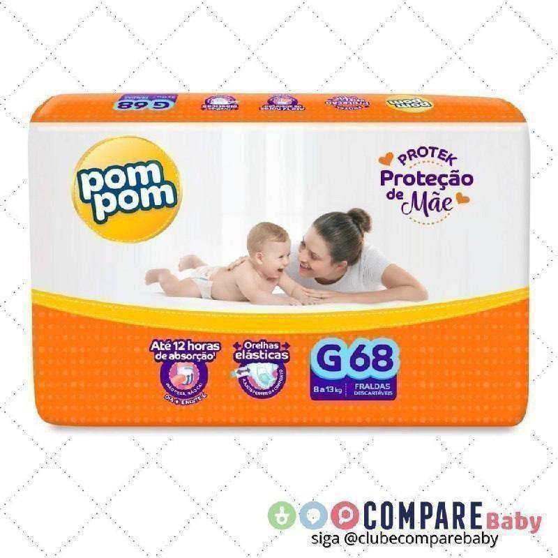 😍 Fralda Pom Pom Protek Proteção de Mãe Hiper G 68 Unidades