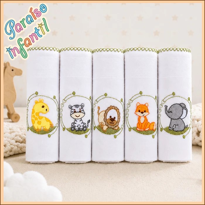 🛍️ KIT FRALDA De Pano BORDADA PICUETA C/5 UNDs | 100% Algodão