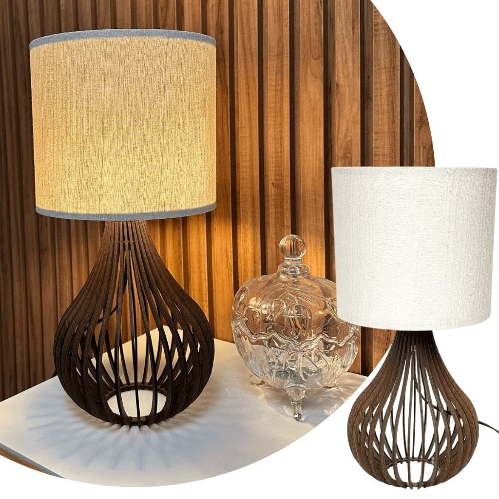 - Decoração De Casa Luminária de mesa beli 41 cm  bivolt estrutura madeira mdf cupula teci