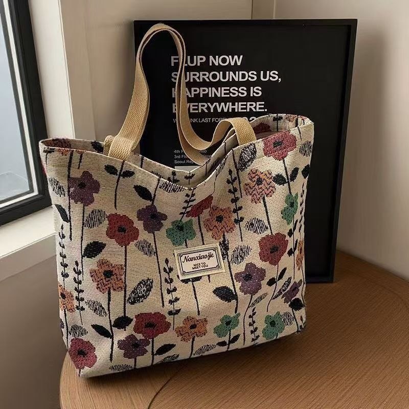 - Bolsa de Ombro Feminina de Grande Capacidade, Nova Bolsa de Lona Estilo Ins, Tote para A