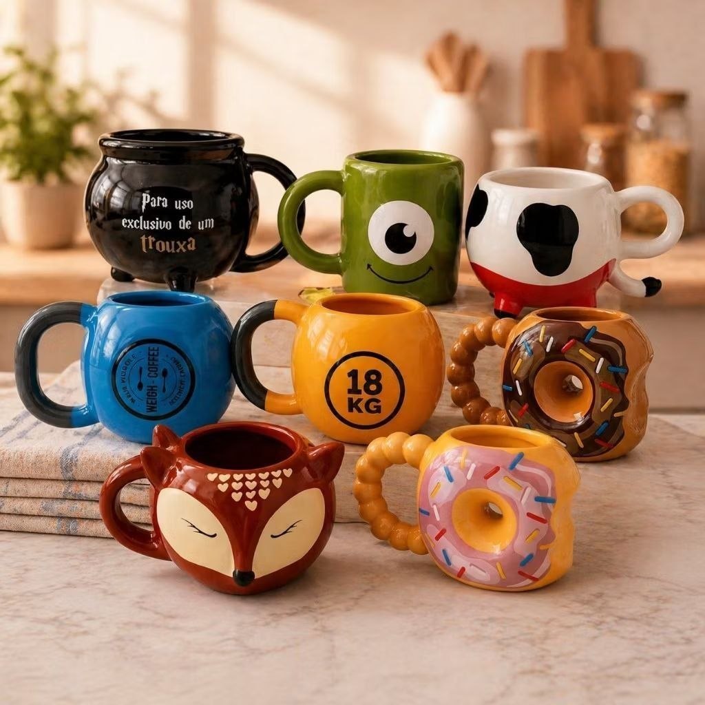 🛍️ Caneca 3D Personagens de Cerâmica – Decorativa e Presente Criativo