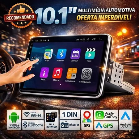 🚘Central Multimídia 10.1” CarPlay Android Auto Sem Fio e Espelhamento iOS Android FullHD