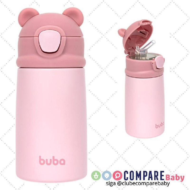 😍 Buba, Copo Térmico Parede Dupla Ursinho Rosa